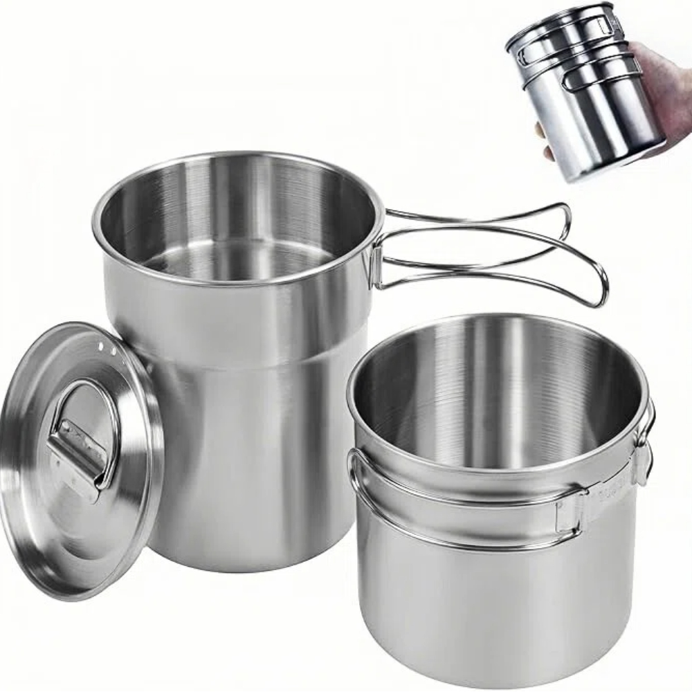 Camping Cooking Set Stainless Steel - Foldable Camping Cups Mugs Camping Pot