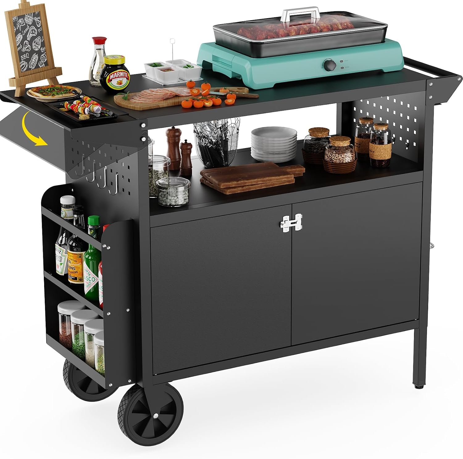 Camping Cooking Food - Outdoor Grill Cart Table With Storage