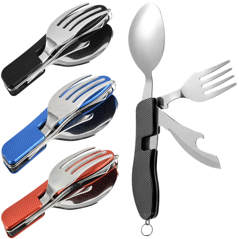 Camping Cooking Set Stainless Steel - 4 in1 Foldable Camping Utensil Set