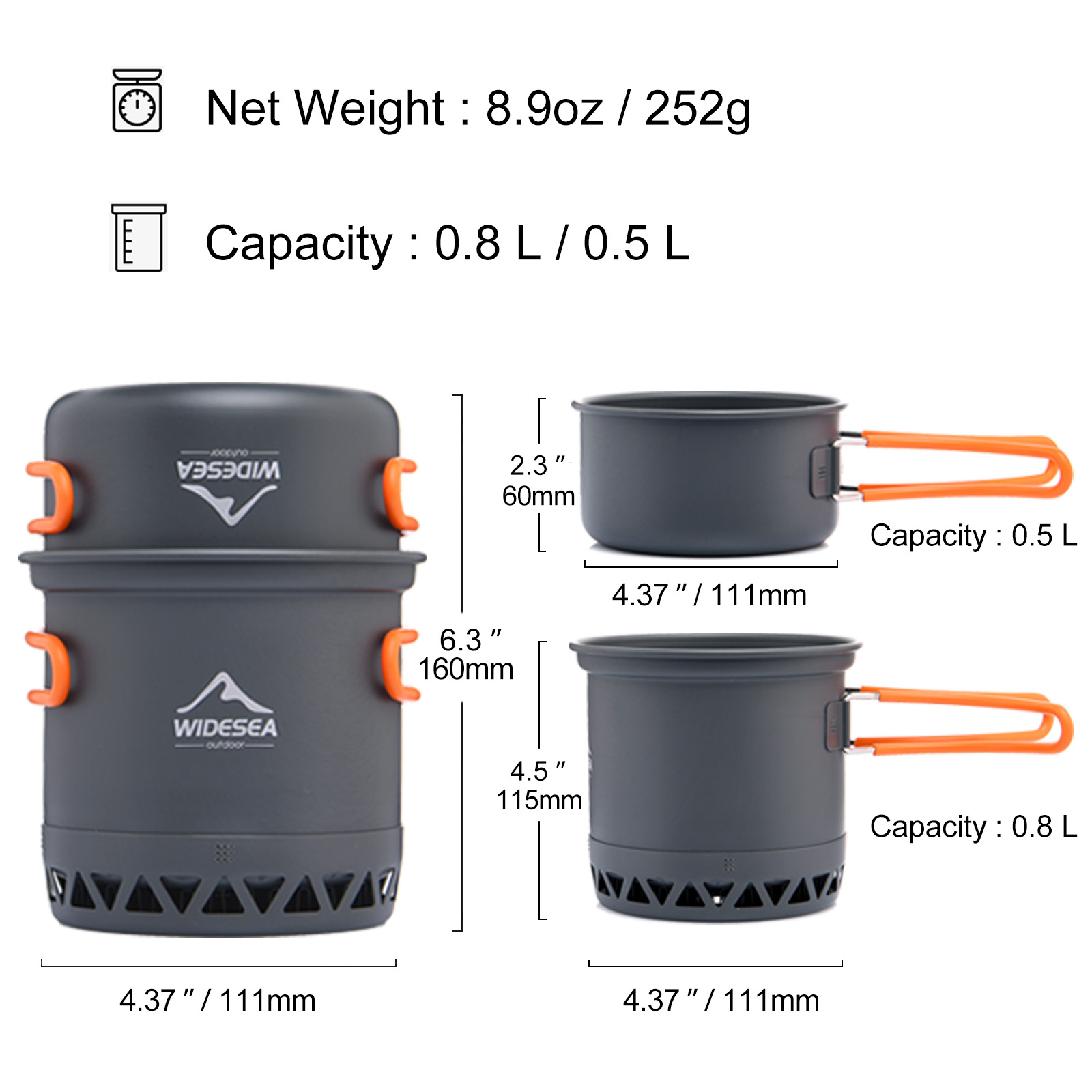 Widesea Camping Pot 1.3L 2.3L  - огляд і ціна Camping Cooking And Dining Set